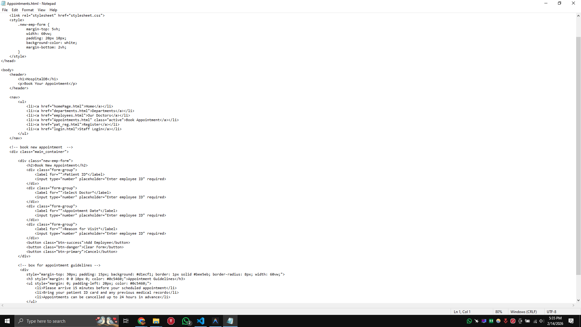 Appointments Page