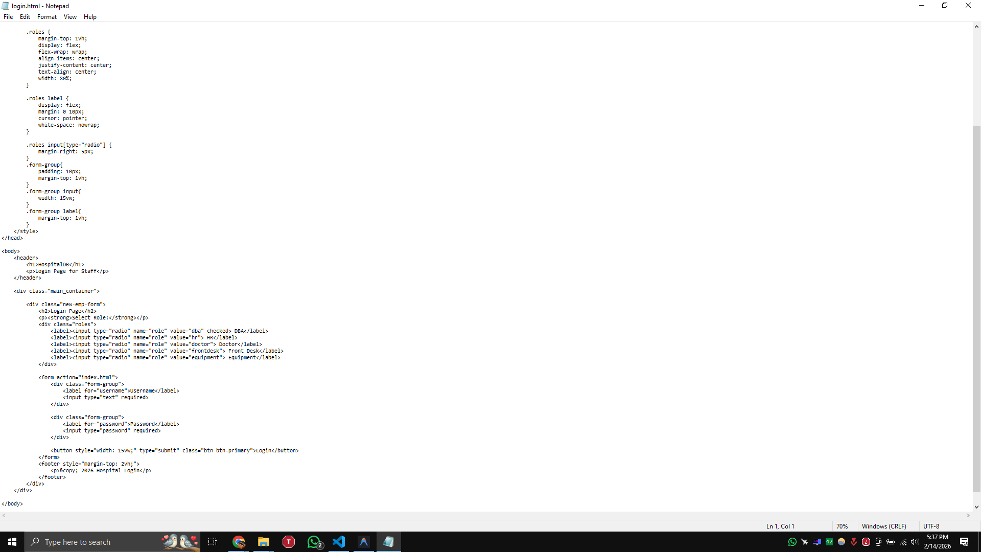 Staff Login Page